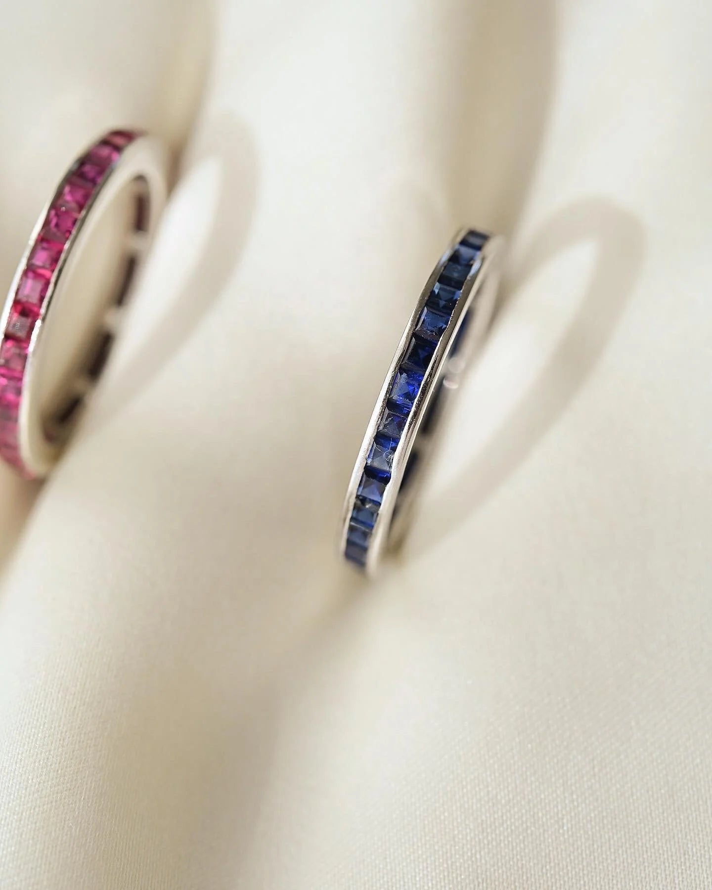 Selling separately! Antique Sapphire and Ruby Bands 18K White Gold 1940