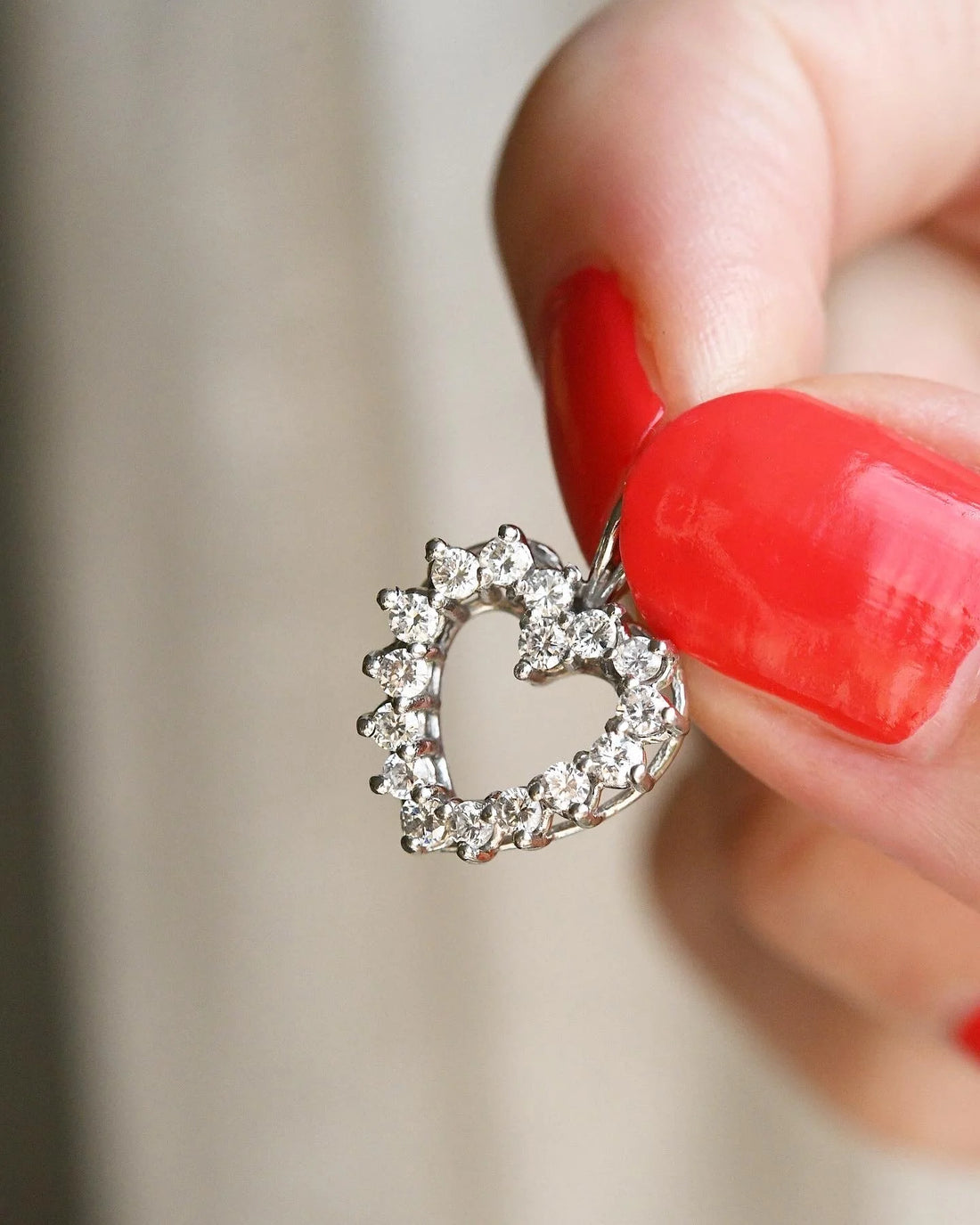 Cute Heart Diamond Pendant 14K White Gold