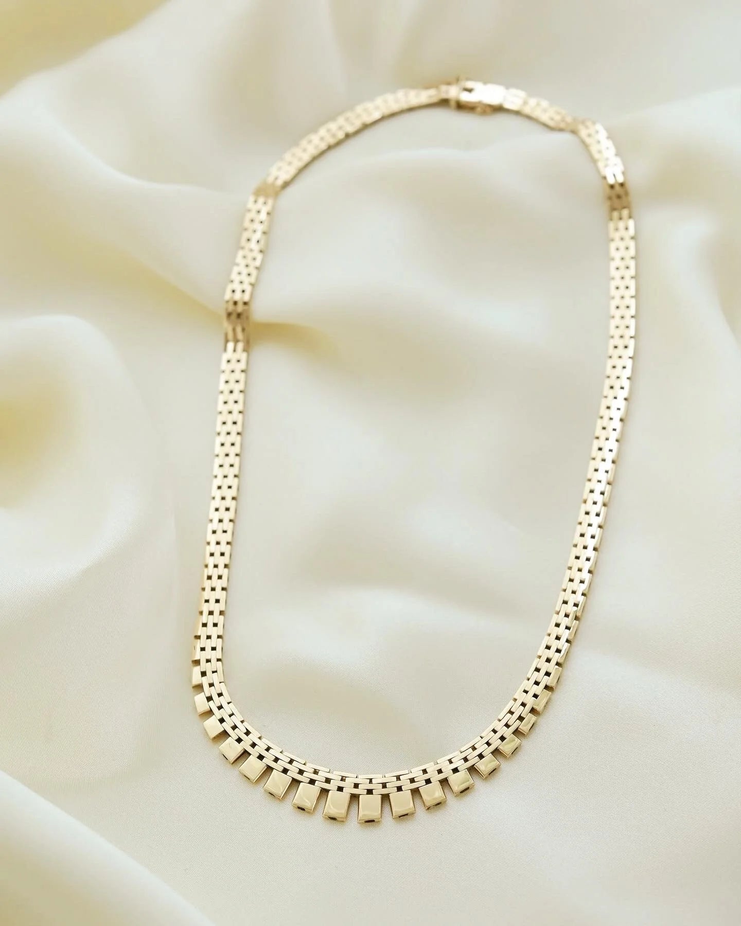 Beautiful Big Danish Vintage Brick Link Necklace 14K Gold 1970
