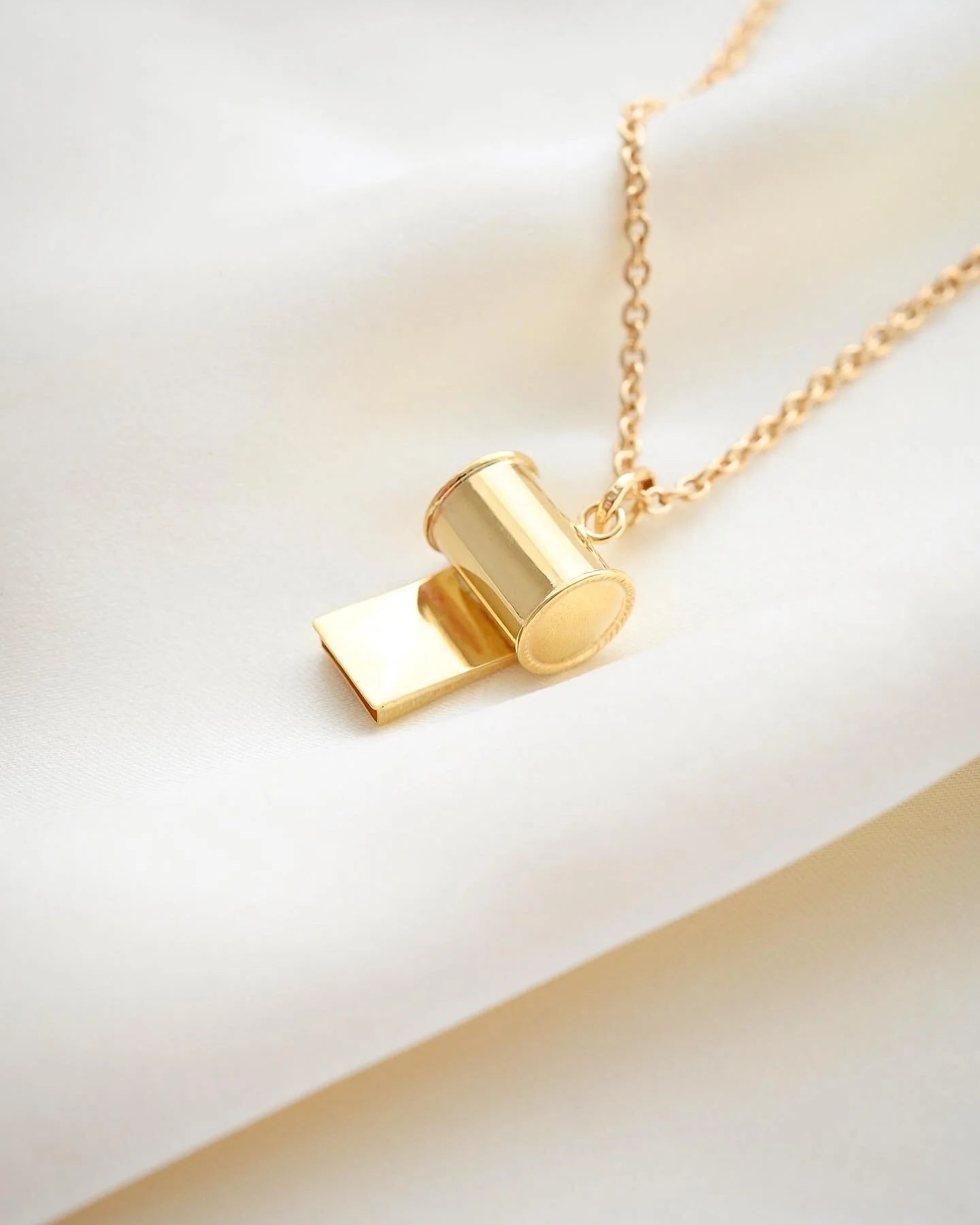 The Cutest Pendant of All A Swedish Vintage Mini Whistle Pendant on Chain 18K Gold