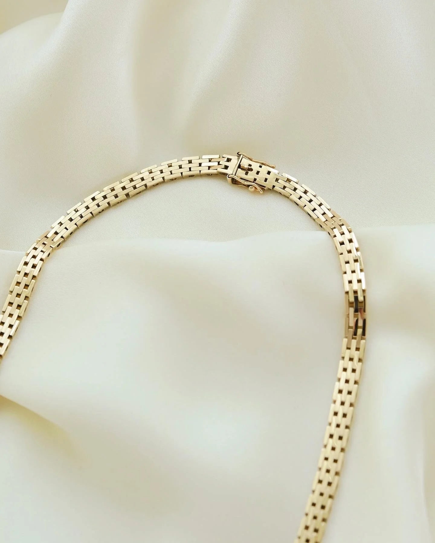 Beautiful Big Danish Vintage Brick Link Necklace 14K Gold 1970