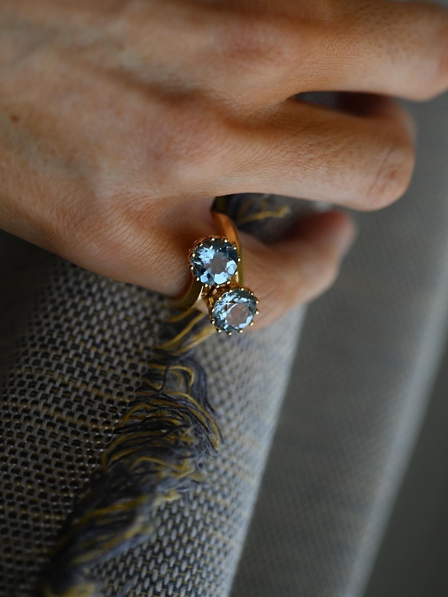 Incredible Vintage Toi Et Moi AQUAMARINE Ring 14K Gold Danish Mid Century