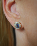 Heirloom Dream Halo Studs w Sapphires and Old Cut Diamonds 18K Gold