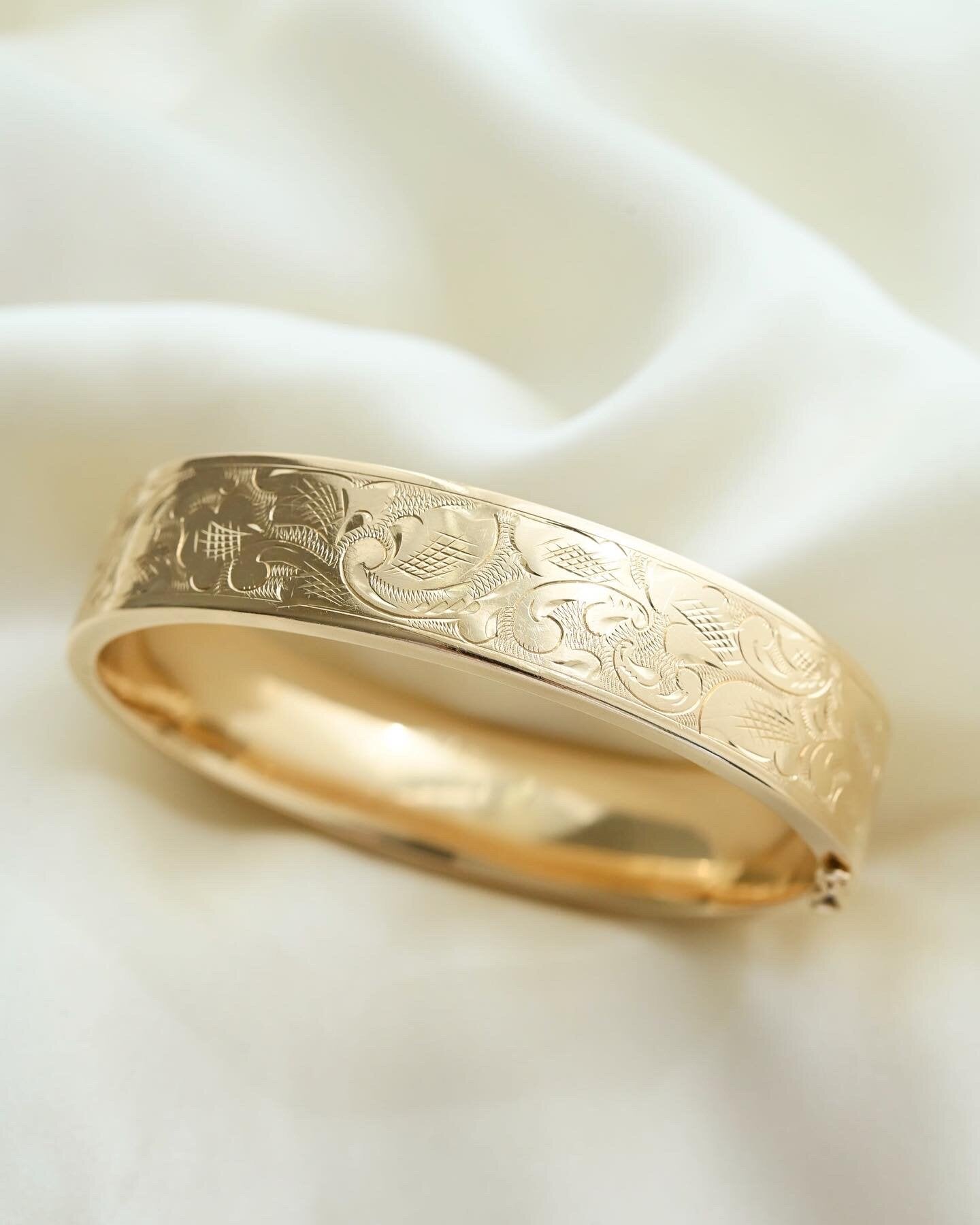 Danish Engraved Bangle by Carl Anton Koch 14K Gold
