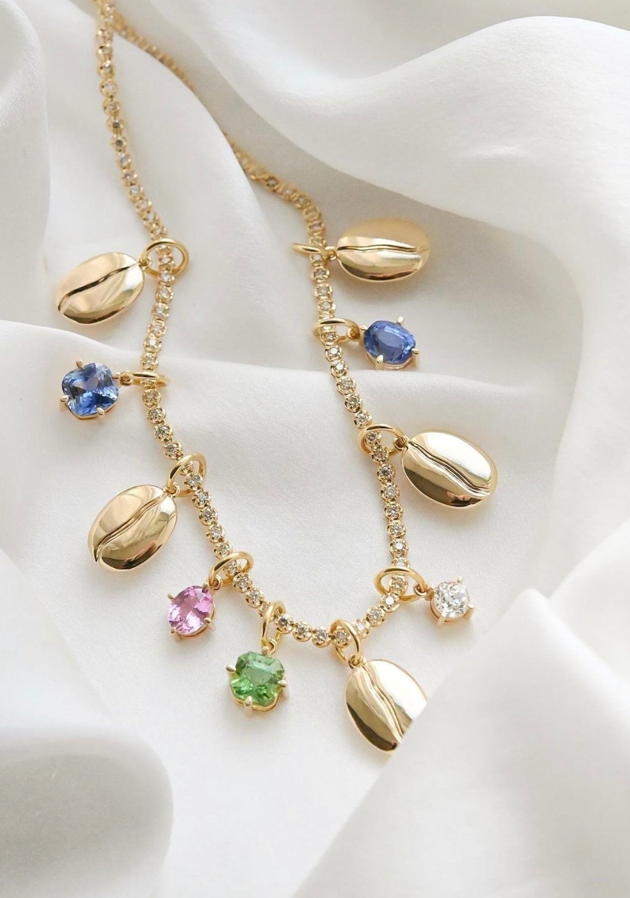 OMJ FINE JEWELRY : Cotton Candy Charms All Natural Untreated Sapphire Diamond and Tourmaline 18K Gold