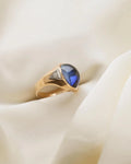Magnificent Antique Cabochon Cut Lab Sapphire and Natural Diamonds 10K Gold 1920s