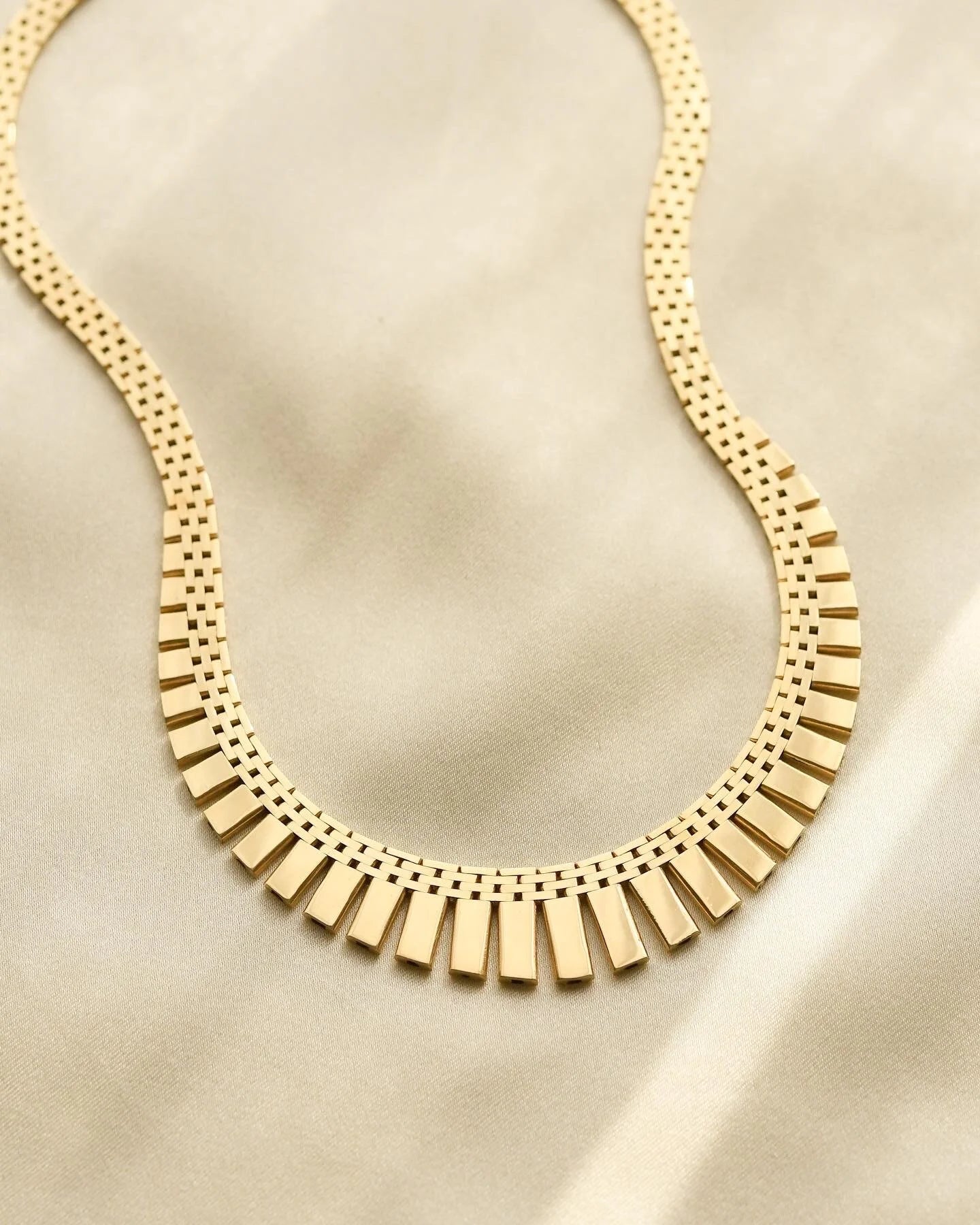 Beautiful Danish Graduated Brick Link Necklace 14K Gold 1960s