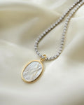 18K Gold Set Carved Mother of Pearl Pendant Vintage