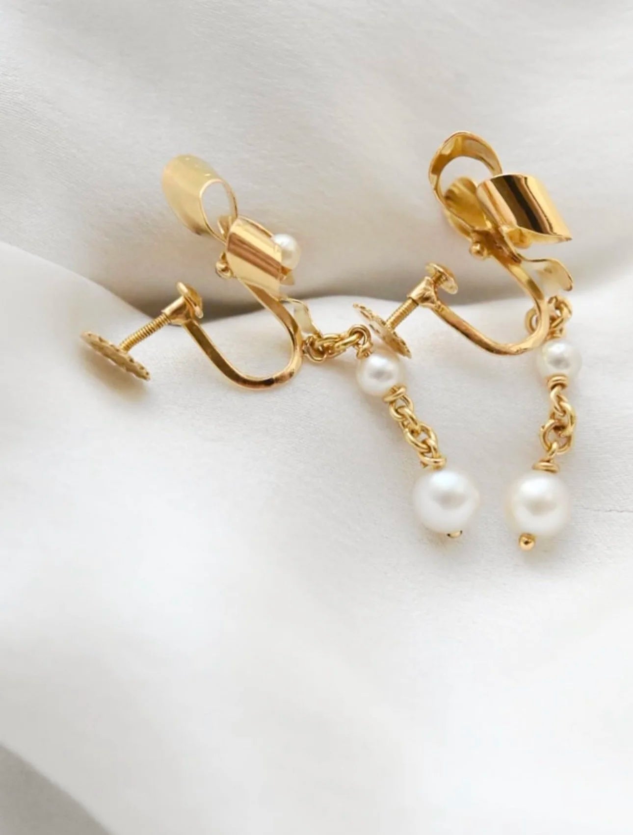 Extraordinary Big Beautiful BOW Swedish Mid Century Earrings W Pearls 18K Gold 1948