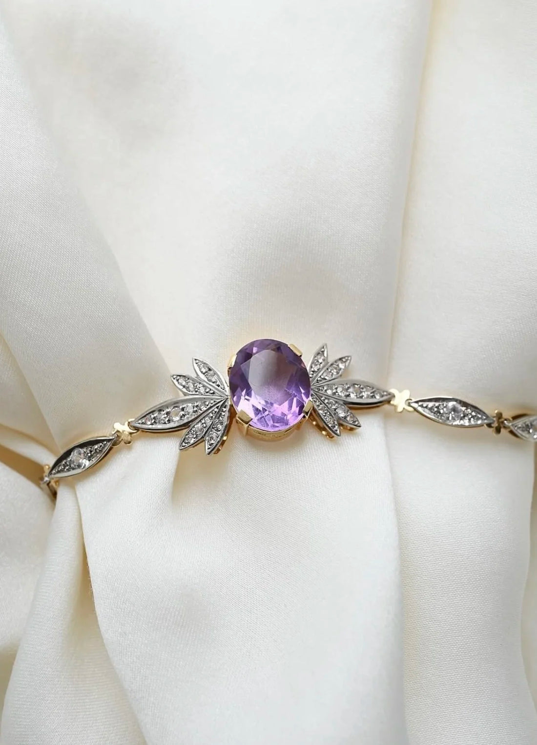 Ethereal One of A Kind Sunburst Amethyst x Topaz Bracelet 18K Gold Swedish Vintage