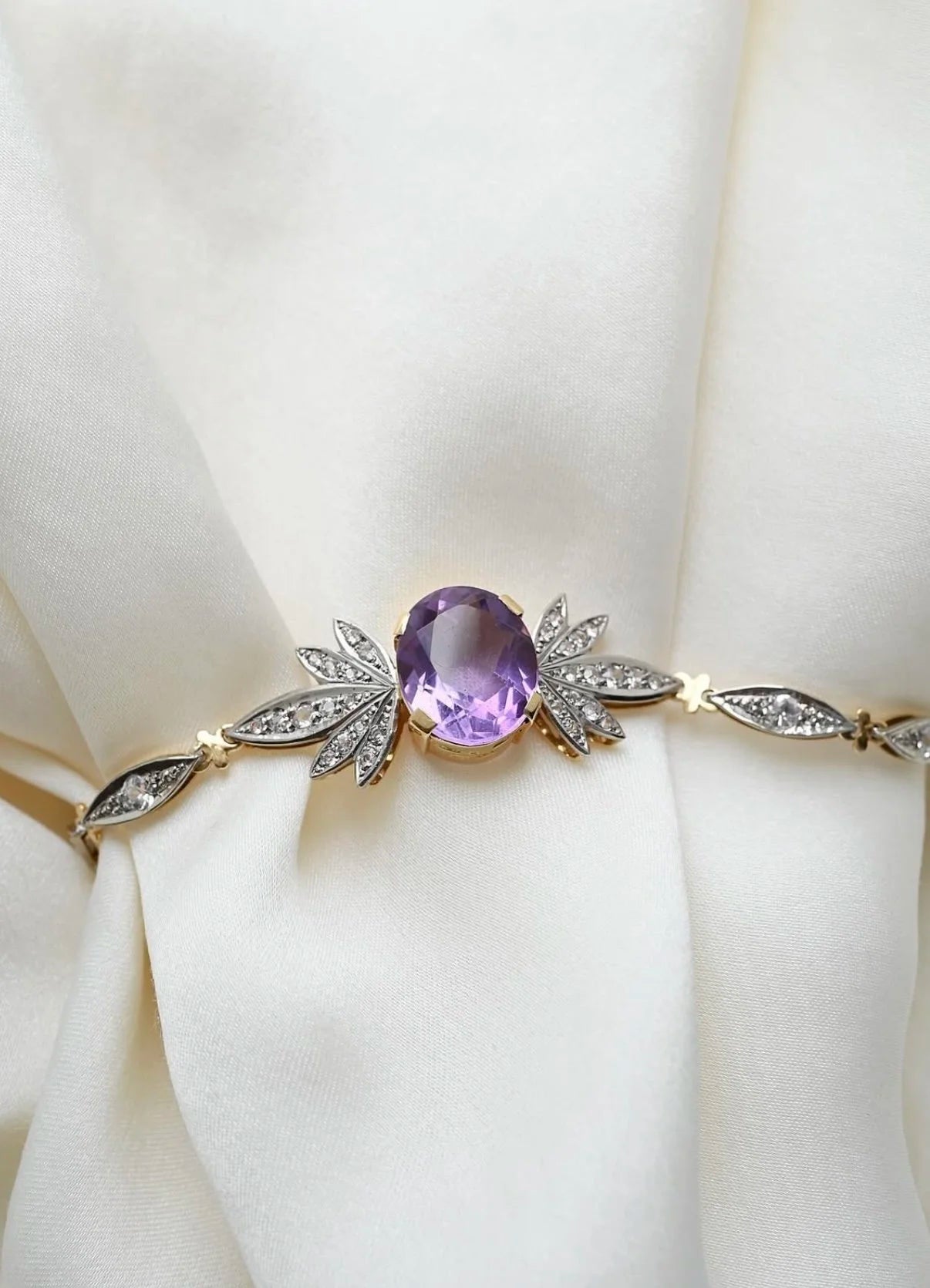 Ethereal One of A Kind Sunburst Amethyst x Topaz Bracelet 18K Gold Swedish Vintage