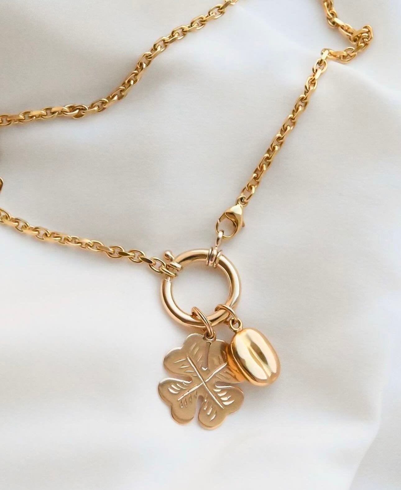 Big Vintage Lucky Pendant w Big Jump Ring Bale 18K Gold