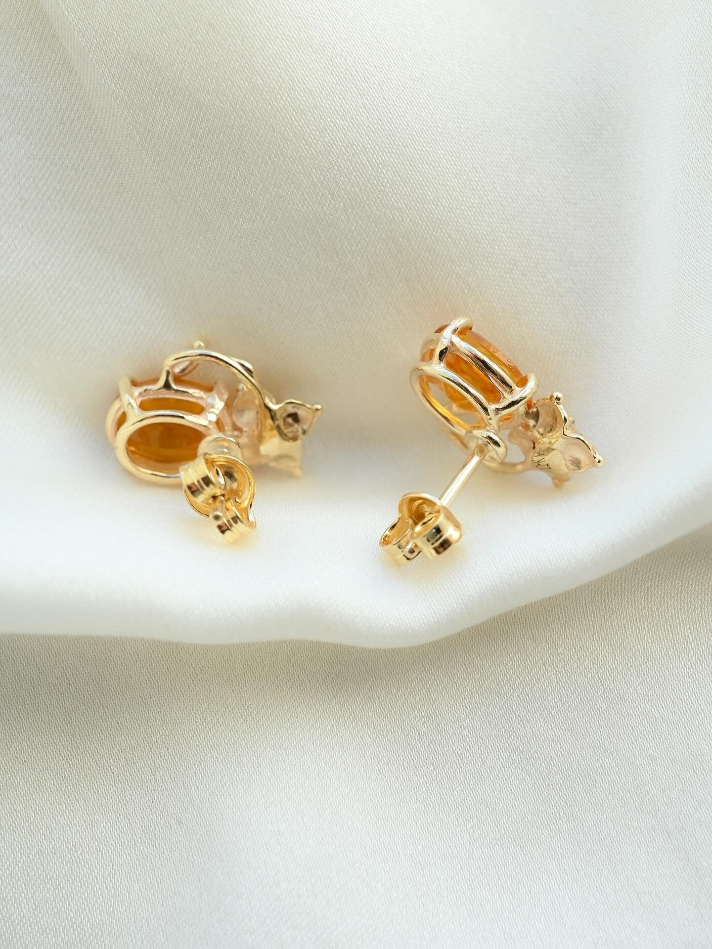 Golden Beams Of Sunlight Vintage Earrings Heliodor x Diamond 12K Gold