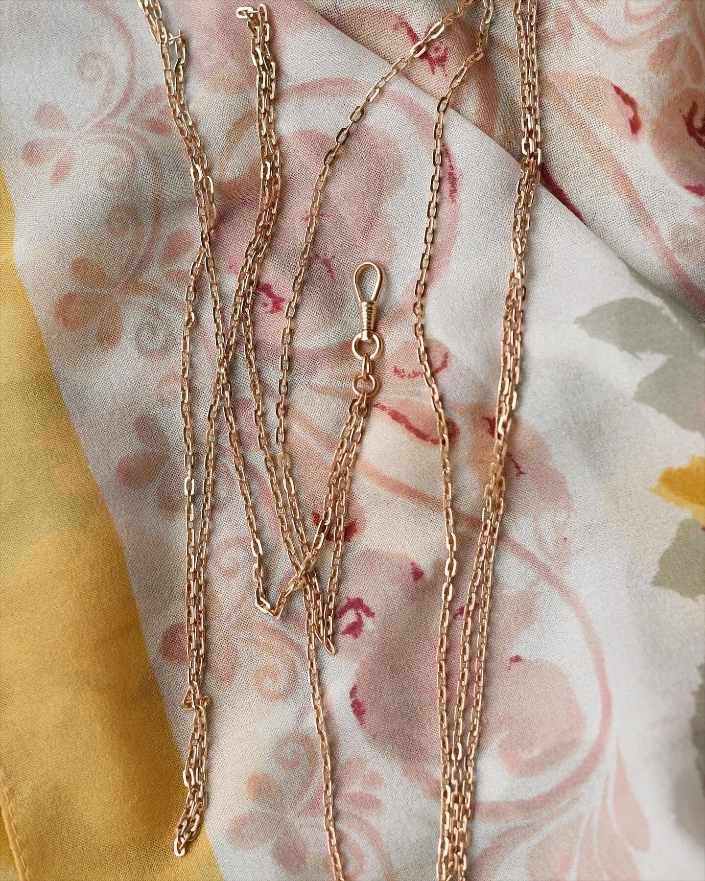 Ultra Long Antique Chain w Dog Clip and Slider 14K