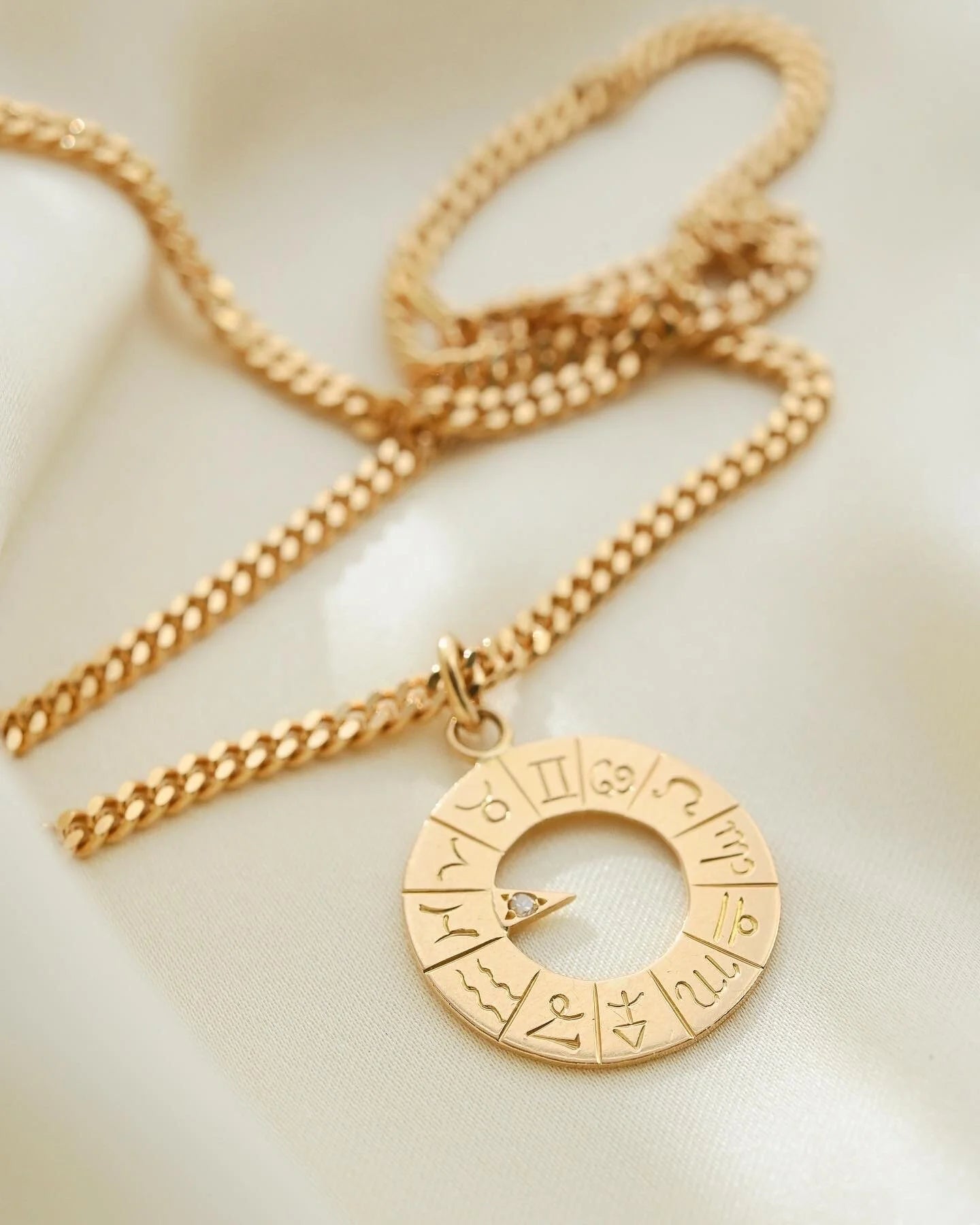 Vintage Pisces Zodiac Wheel Pendant 18K Gold