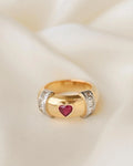 Rare Swedish Vintage Ring Princess Cut Diamonds and Heart Sapphire 18K Gold