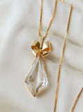 Out of This World Amazing HUGE Clear Crystal Bow Pendant 18K Gold 1945 Sweden