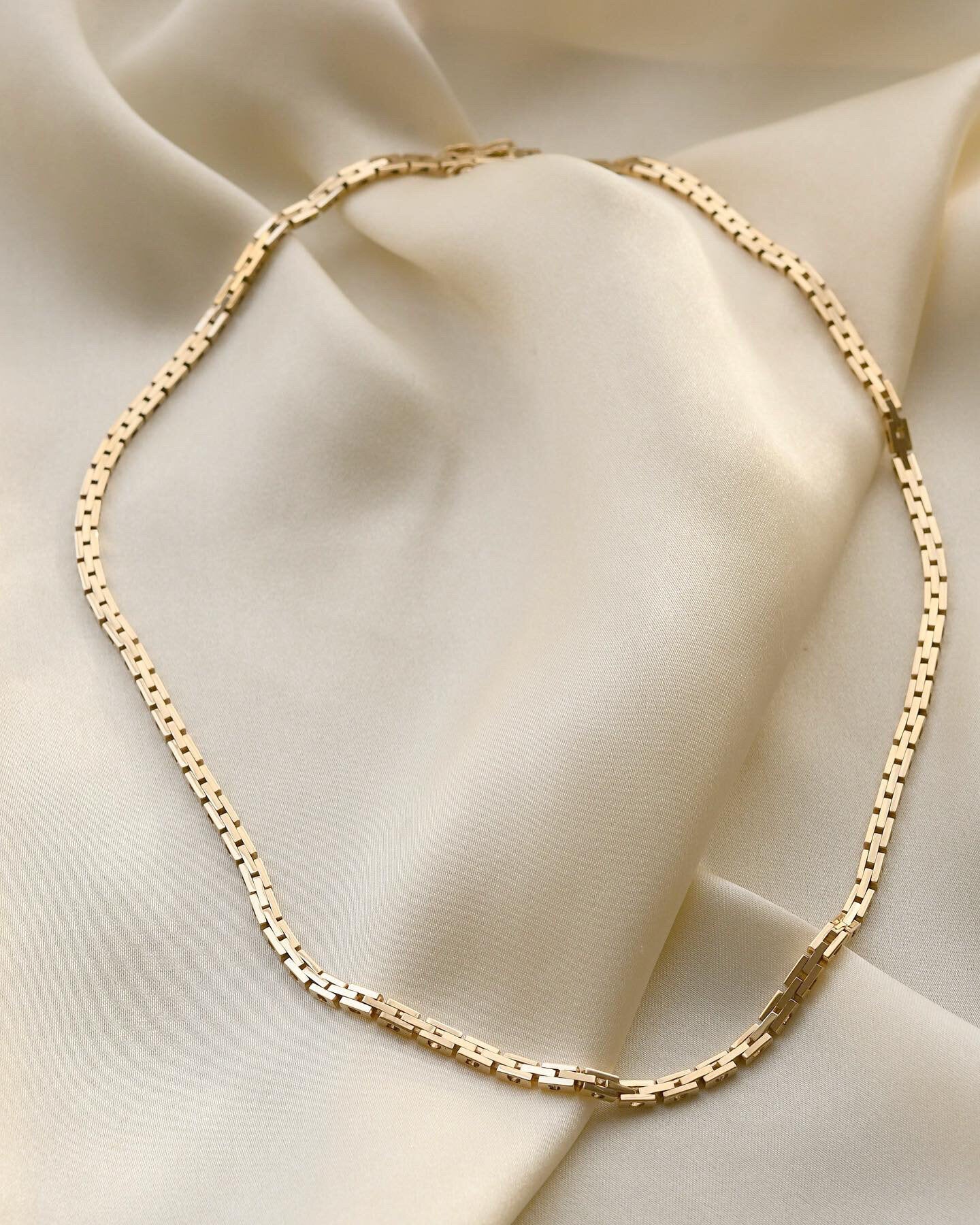 Stunning Danish Brick Link Necklace 14K Gold 1960s
