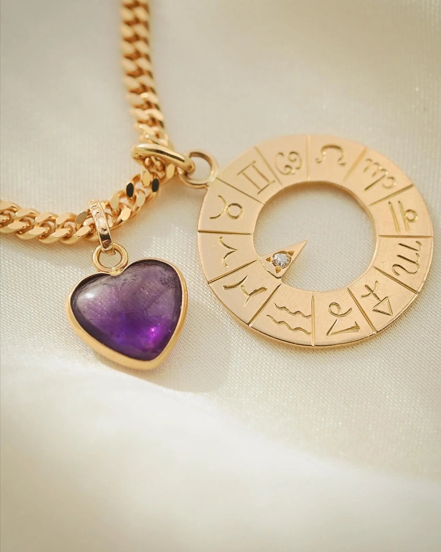 Puffy Amethyst Heart Pendant/ Charm 18K Gold