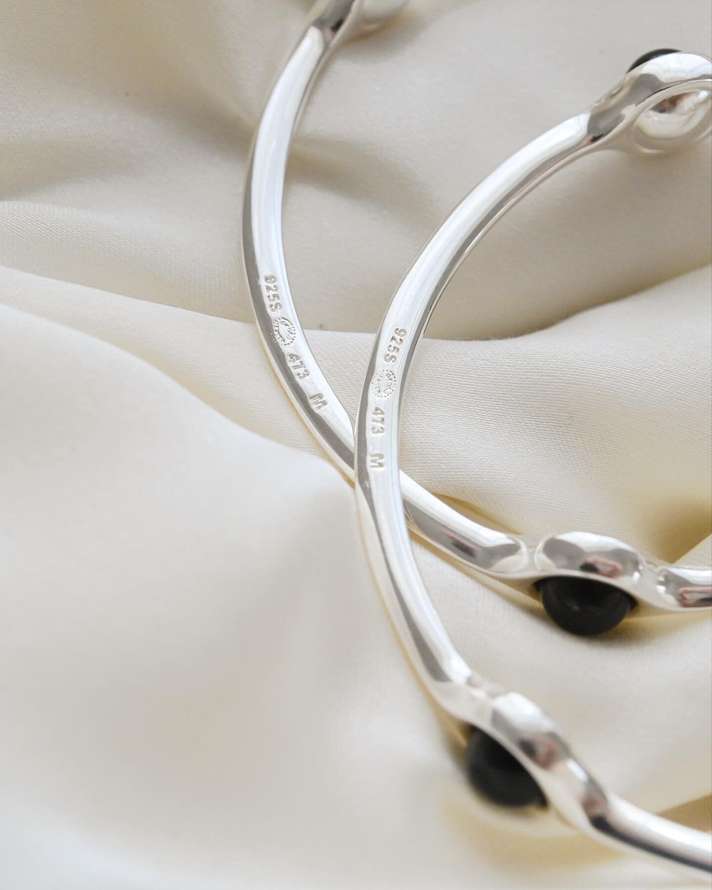 Amazing Georg Jensen Vintage Bangles with Black Agate Sterling Silver