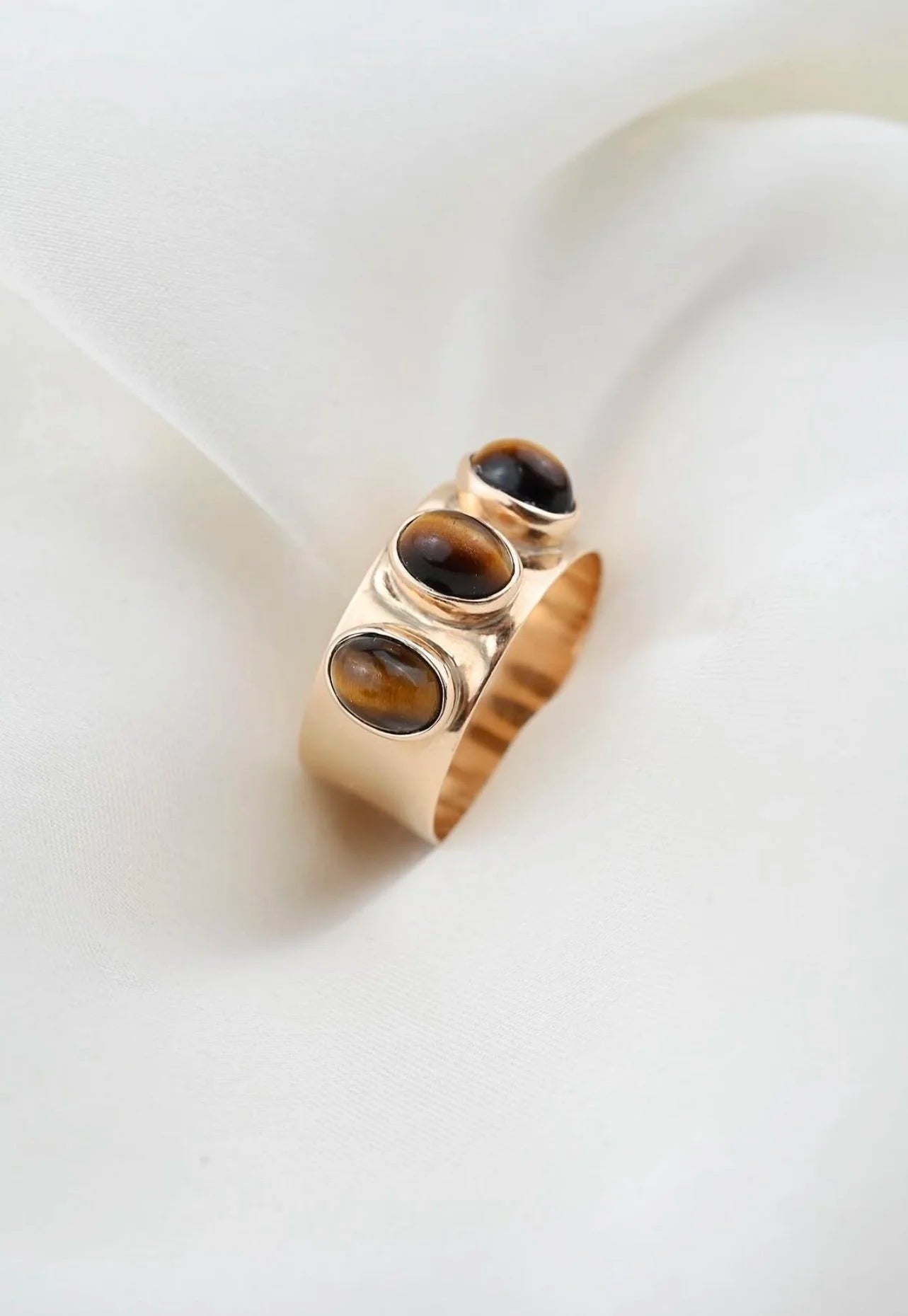 Mid Century Tigers Eye Cabochon Ring 14K Gold 1961
