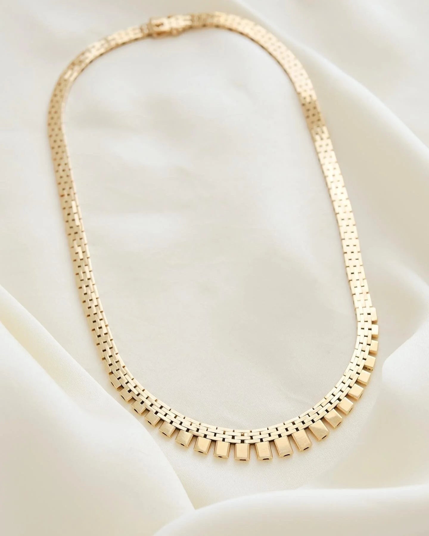 Amazing Radiant Brick Link Necklace 14K Gold 1960