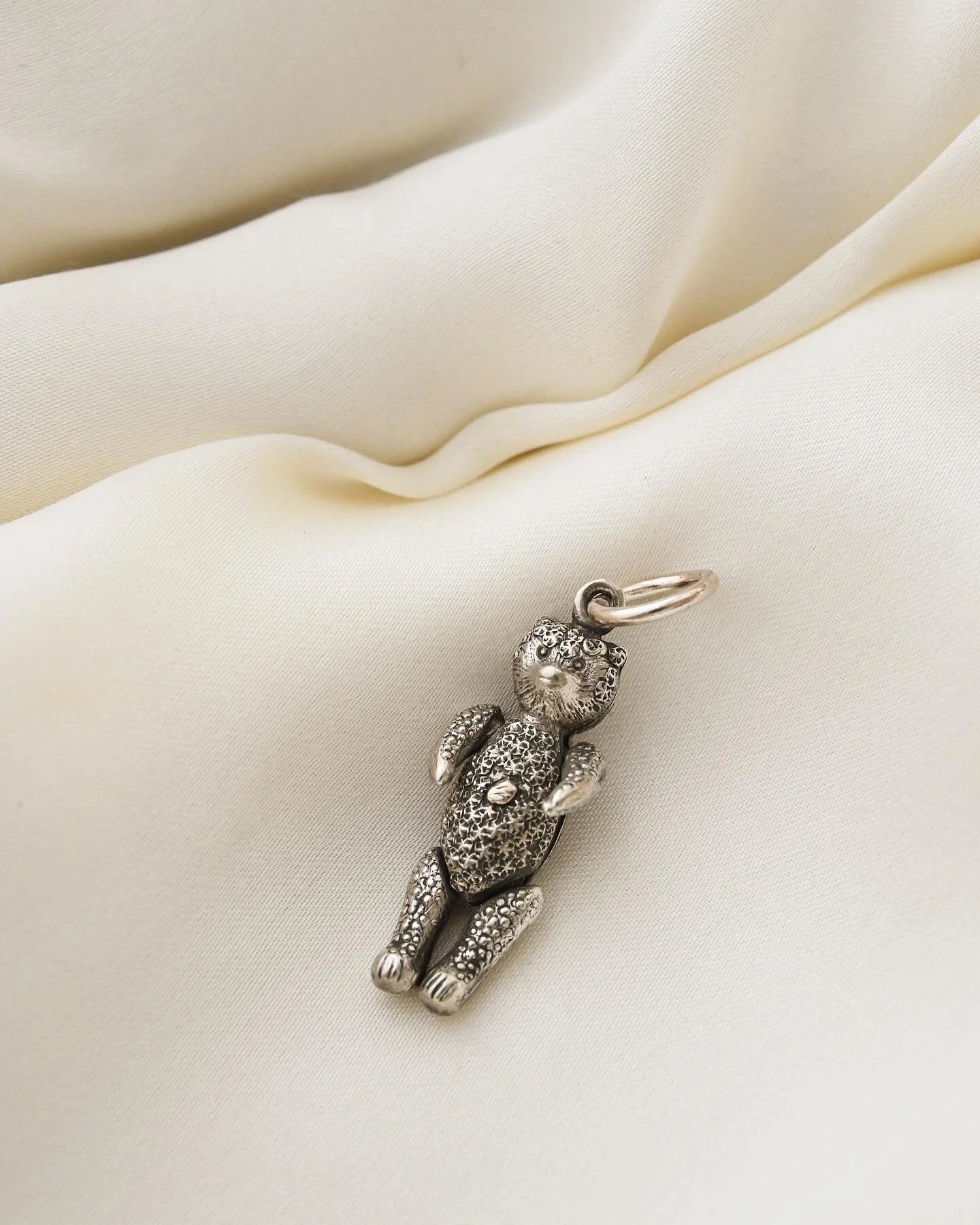 Big Antique Teddy Bear Pendant Silver 1800s