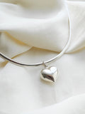 1990s Puffy Heart Charm Collar Sterling Silver Denmark