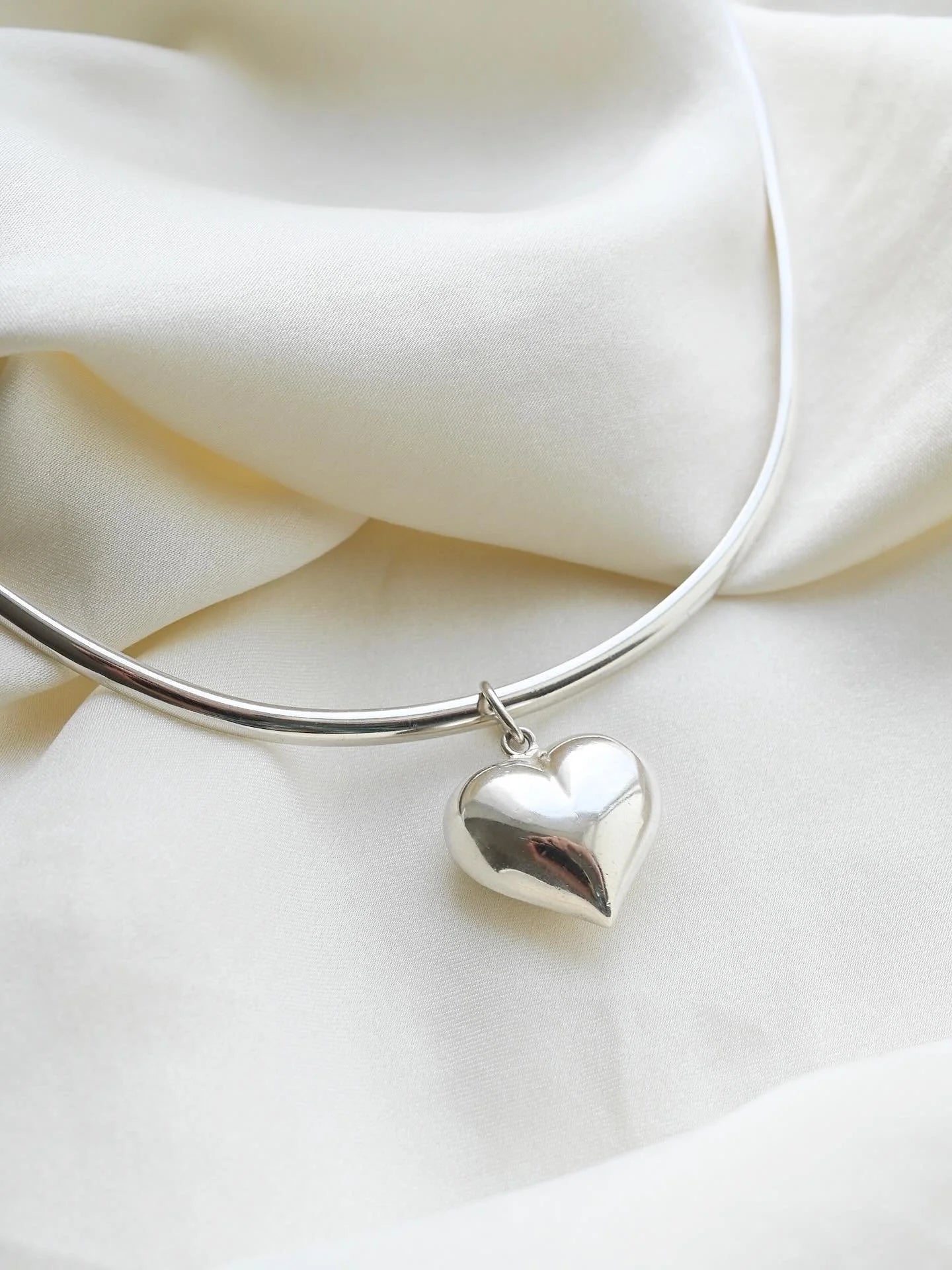 1990s Puffy Heart Charm Collar Sterling Silver Denmark