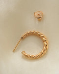 Solid Through and Through Twist Hoops 18K Gold Mid Century