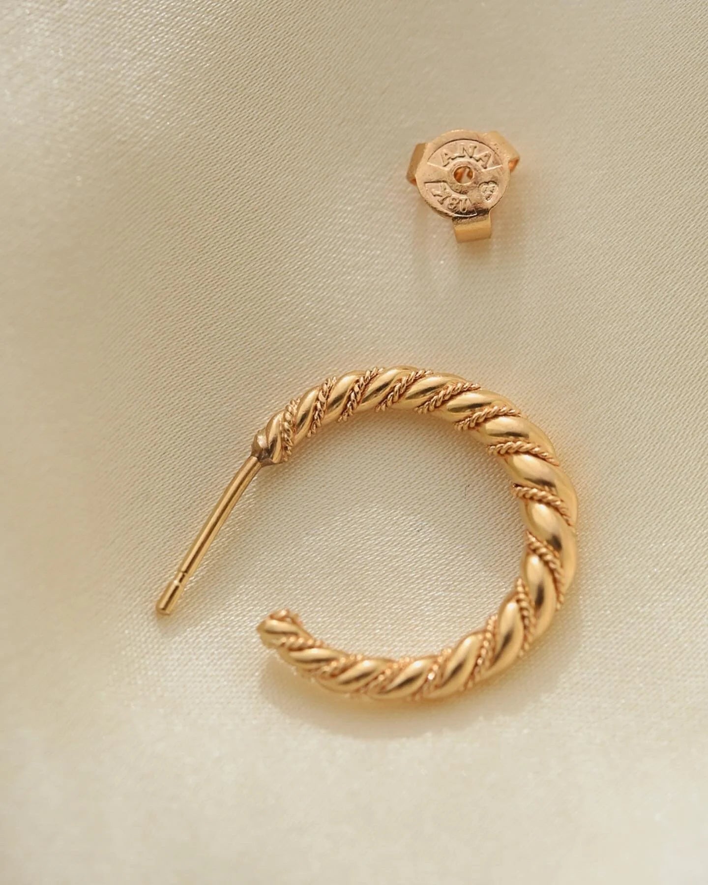 Solid Through and Through Twist Hoops 18K Gold Mid Century