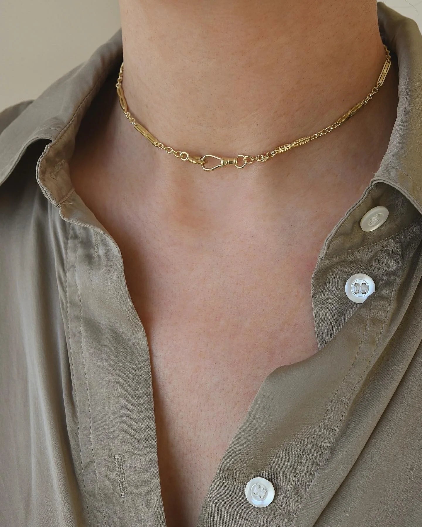 Cute Vintage Watch Chain Choker 14K Gold