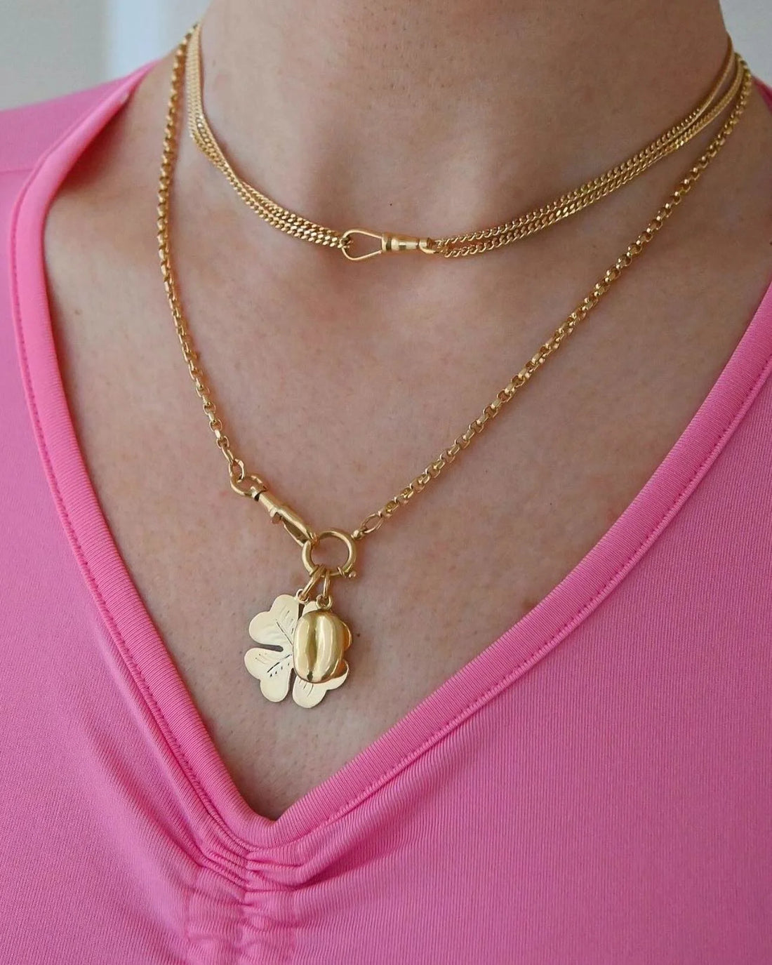 Big Vintage Lucky Pendant w Big Jump Ring Bale 18K Gold