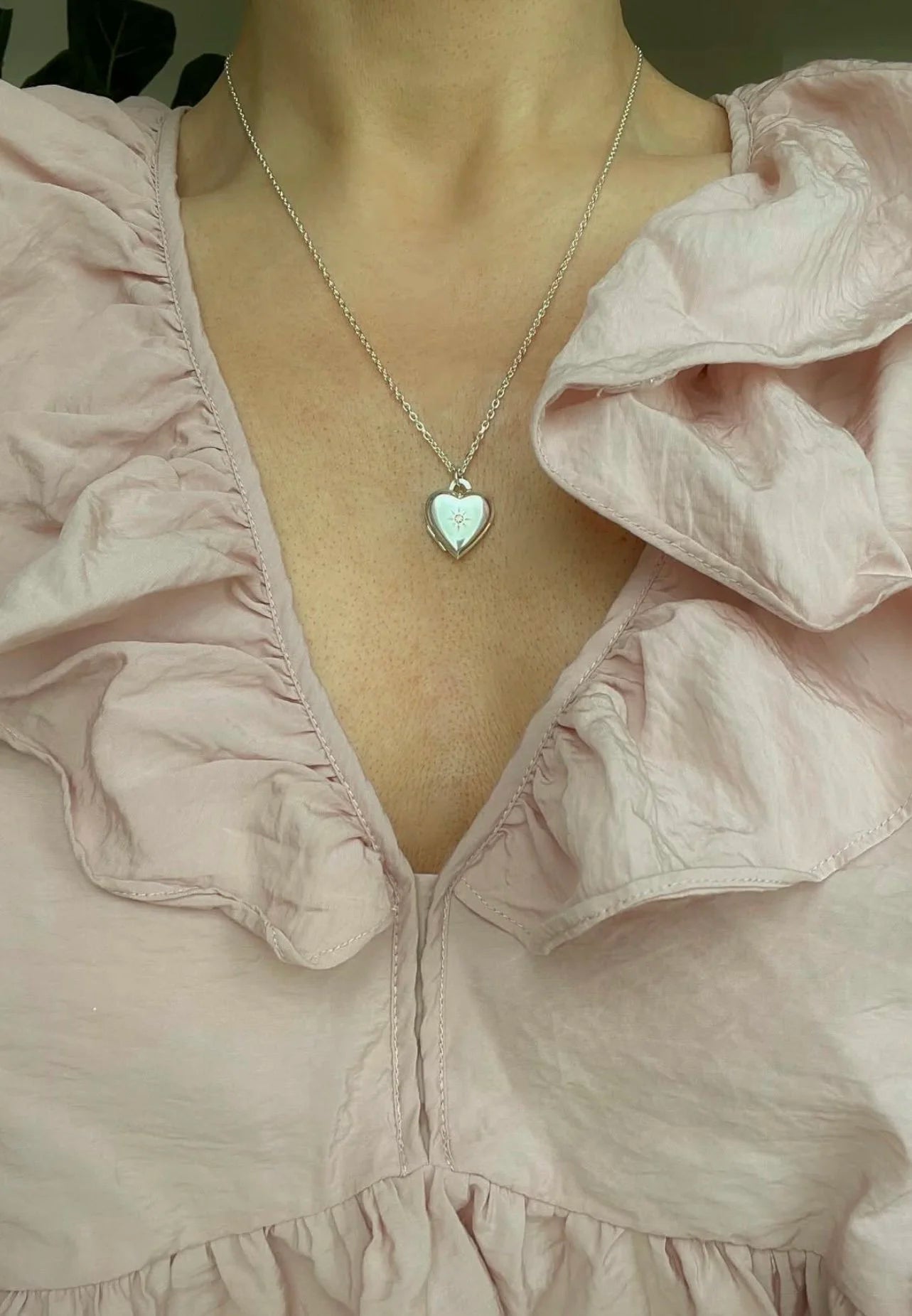 Romantic Vintage Heart Pendant on Chain Silver 1930s Sweden
