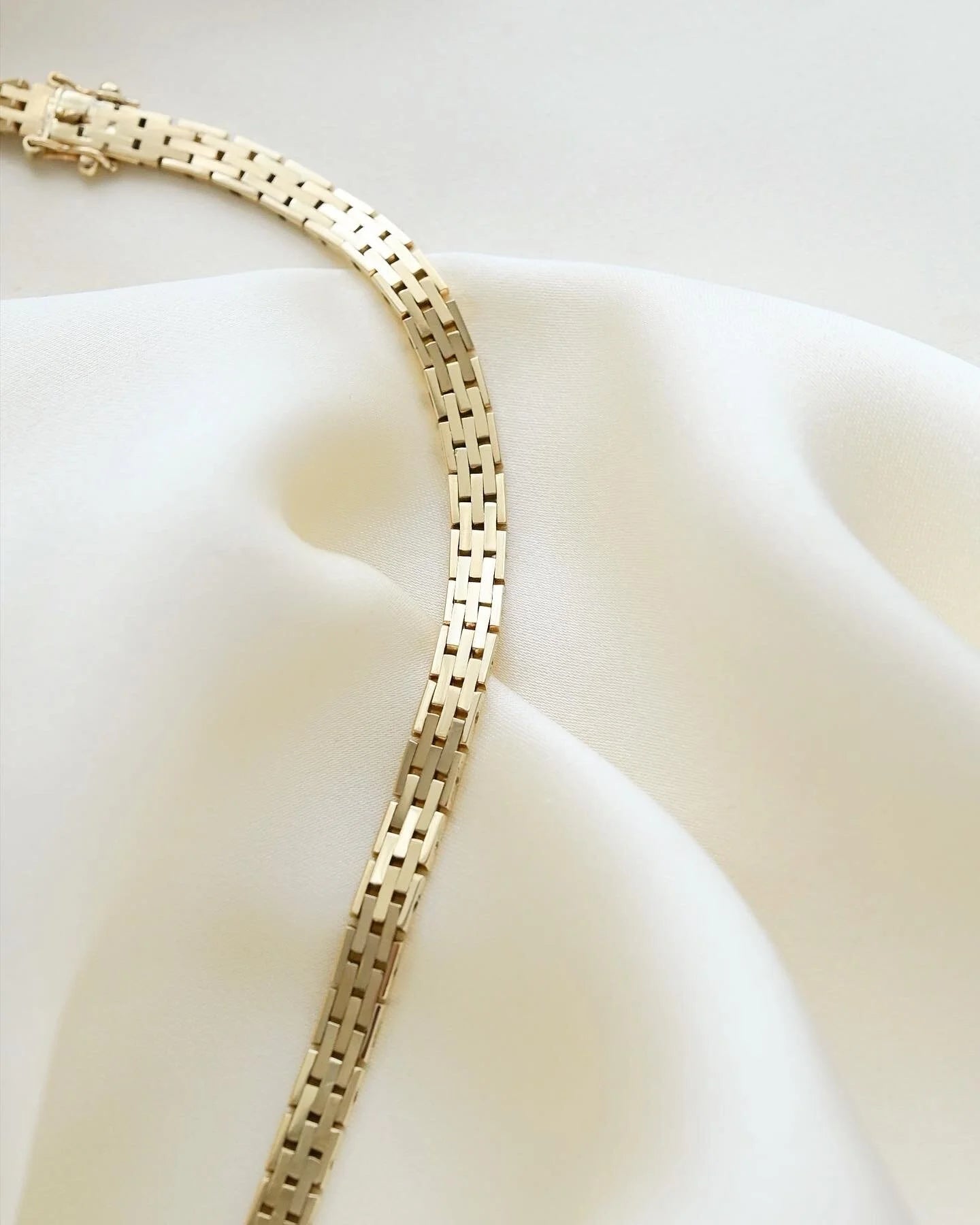Stylish Danish Brick Link Necklace by N.C. Nielsen 14K Gold 1965