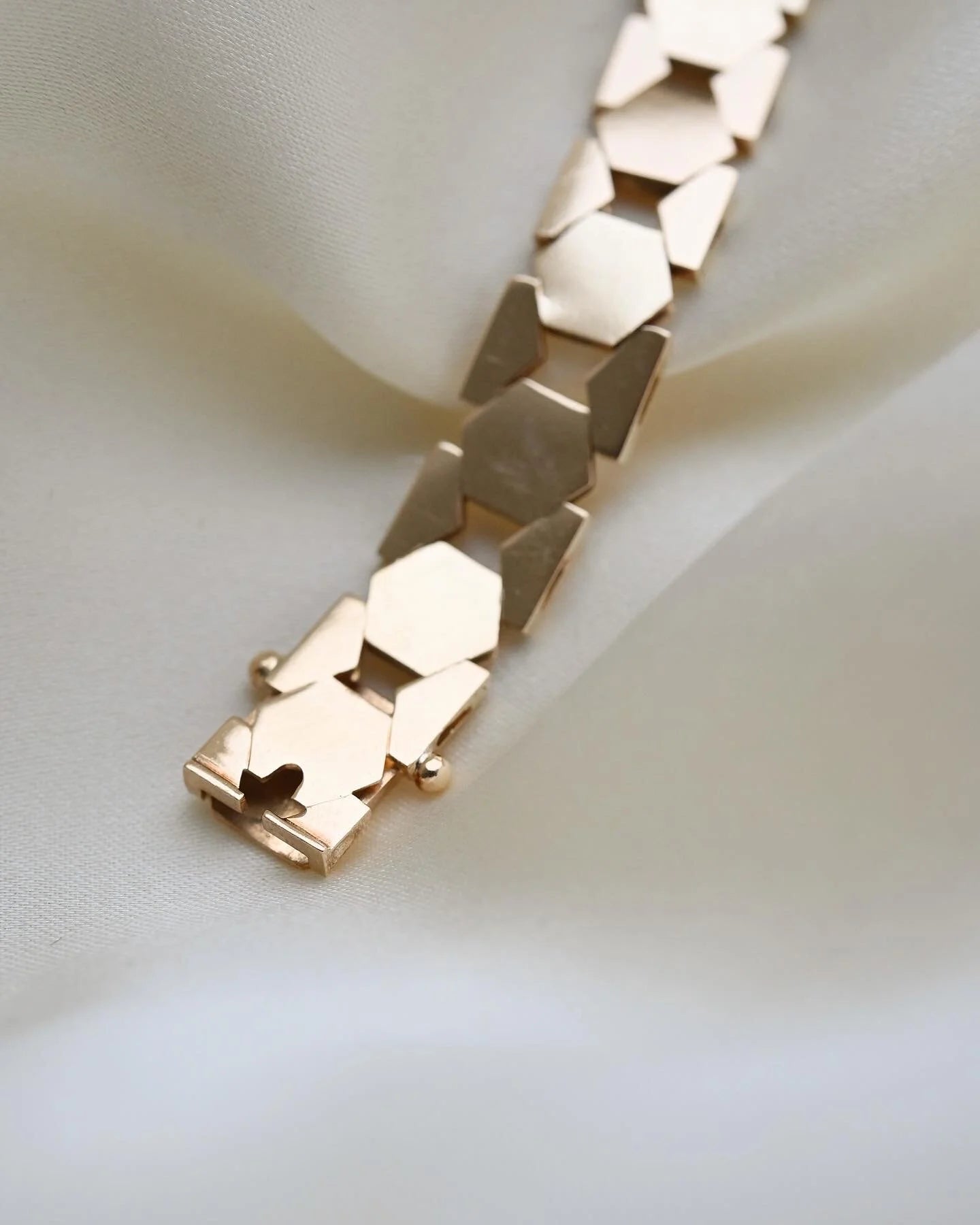 Rare Danish Mid Century Link Bracelet 14K Gold 1970