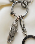 Antique Niello Silver Watch Chain w Horse Shoe and Extra Bolt Clasp 1890