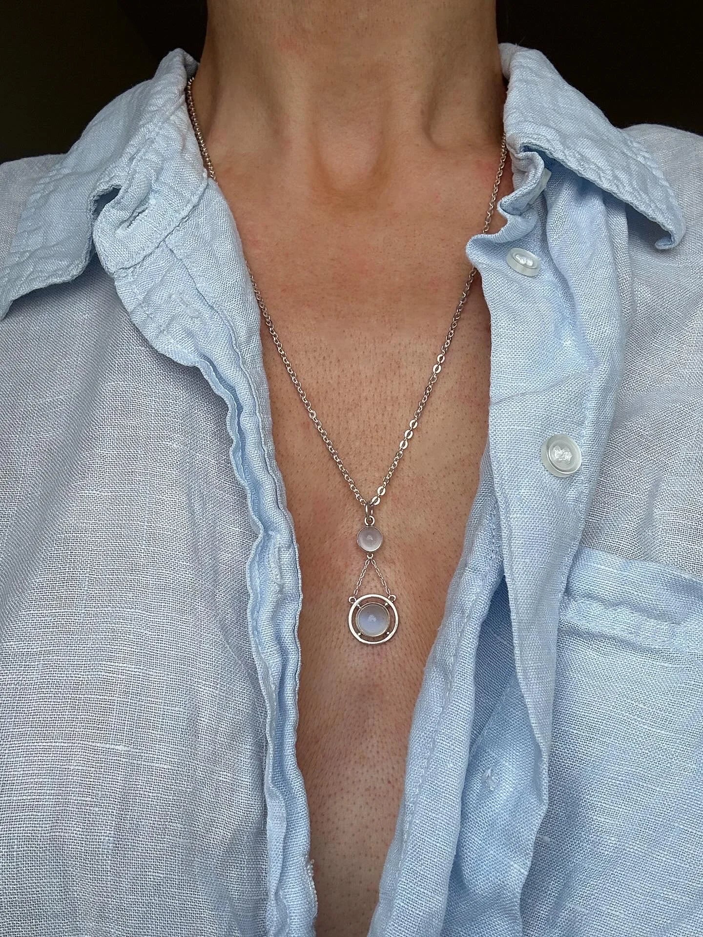 Ethereal Magical Moonstone Silver Vintage Pendant w Chain