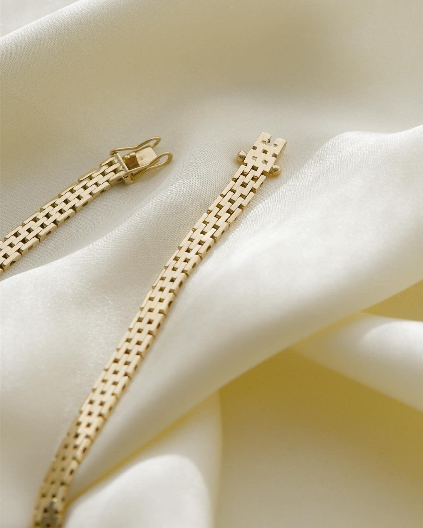 Perfect Rare Brick Link Necklace 14K Gold 1960s