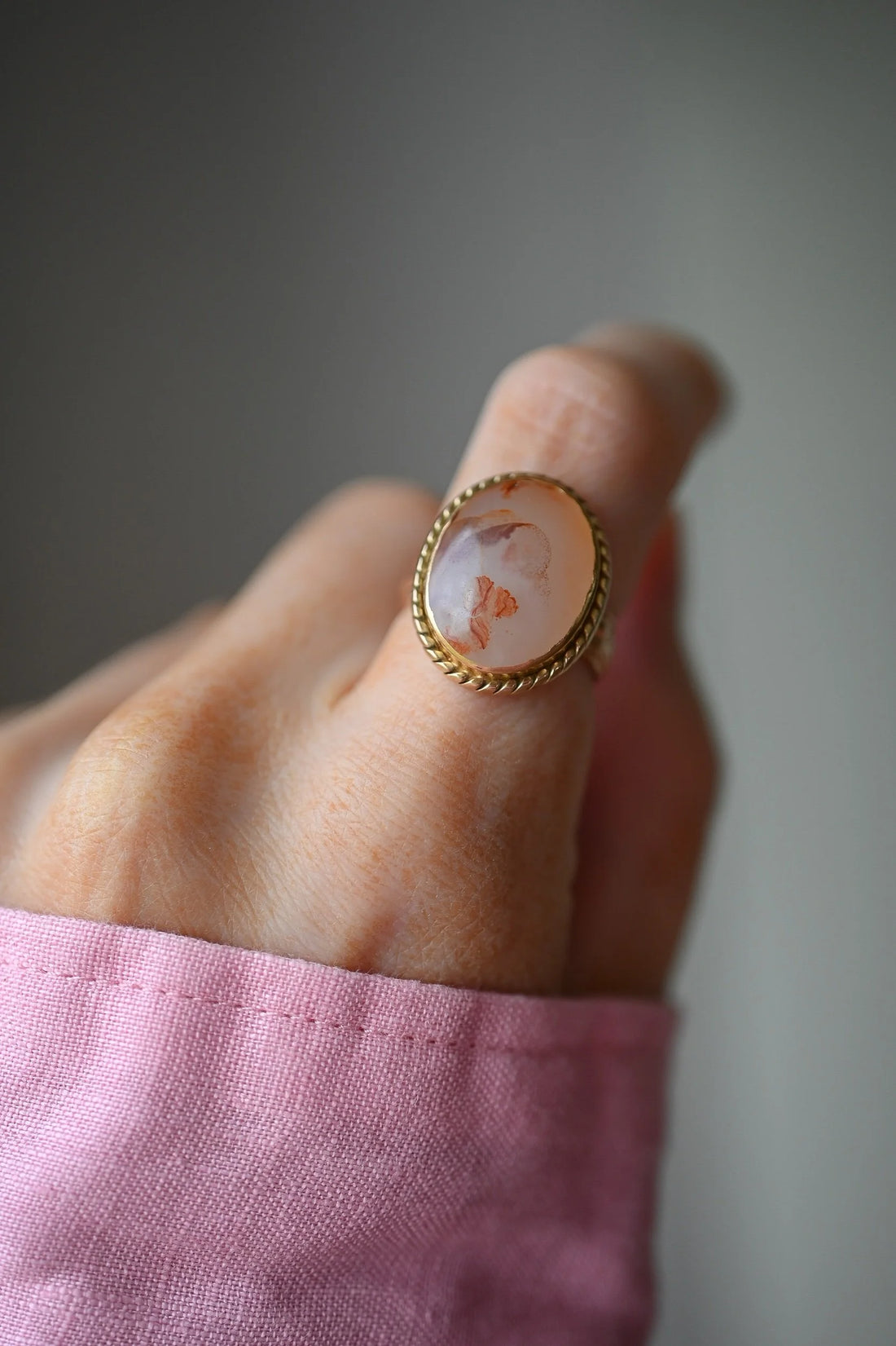 Antique Rope Border Agate 14K Gold Sweden 1918