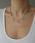 Heavy Swedish Pearl Shell Charm Necklace 18K Gold
