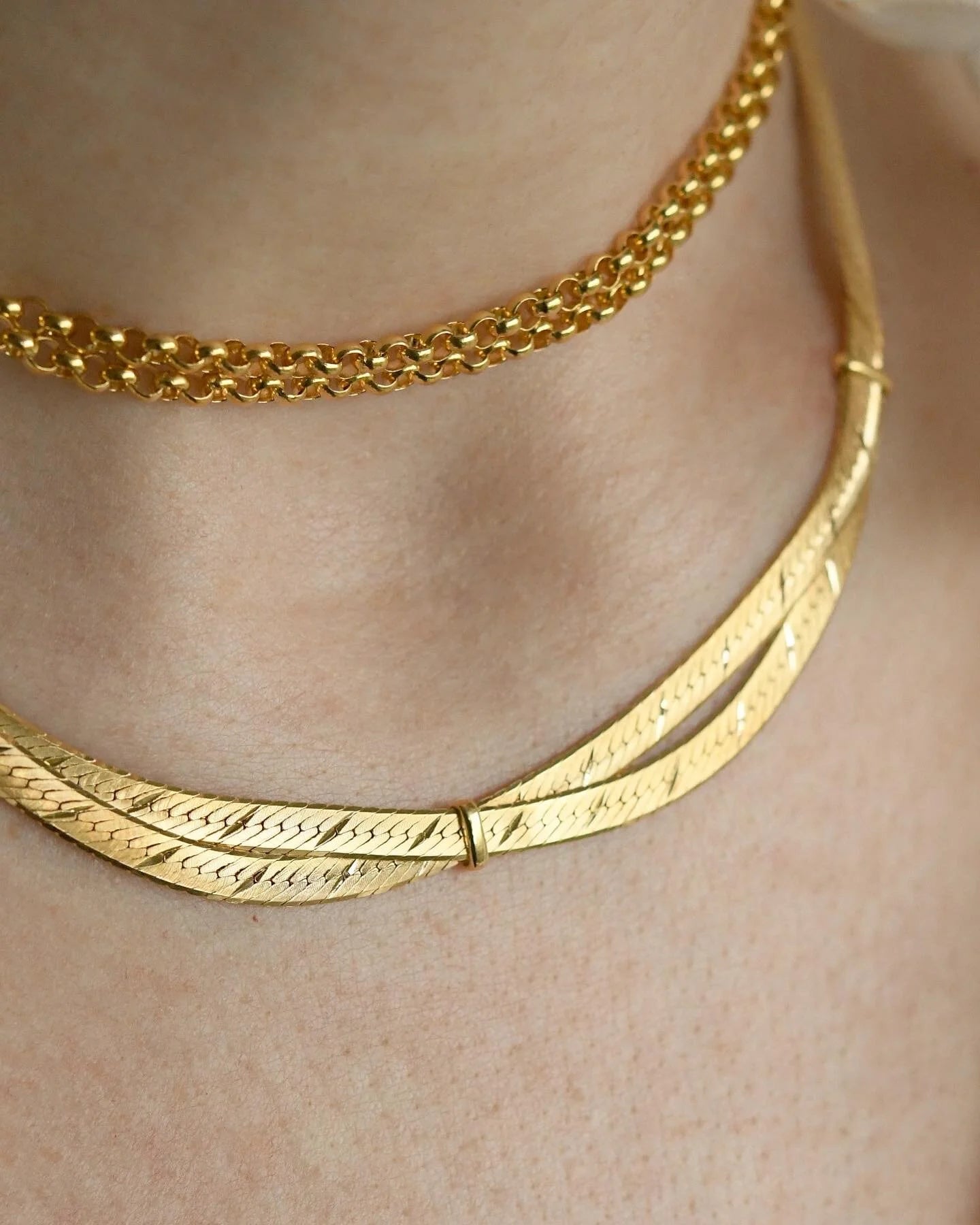 Sexy Unique Vintage Herringbone Necklace 18K Gold