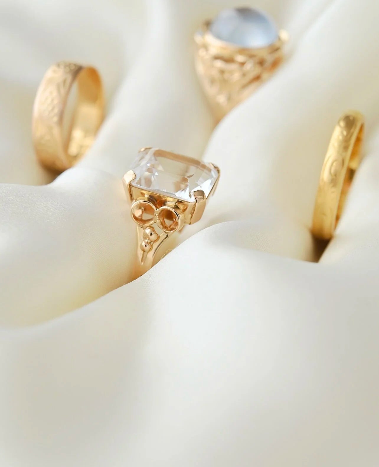 Exquisite Vintage Swedish Emerald Cut Quartz Ring 18K Gold 1955