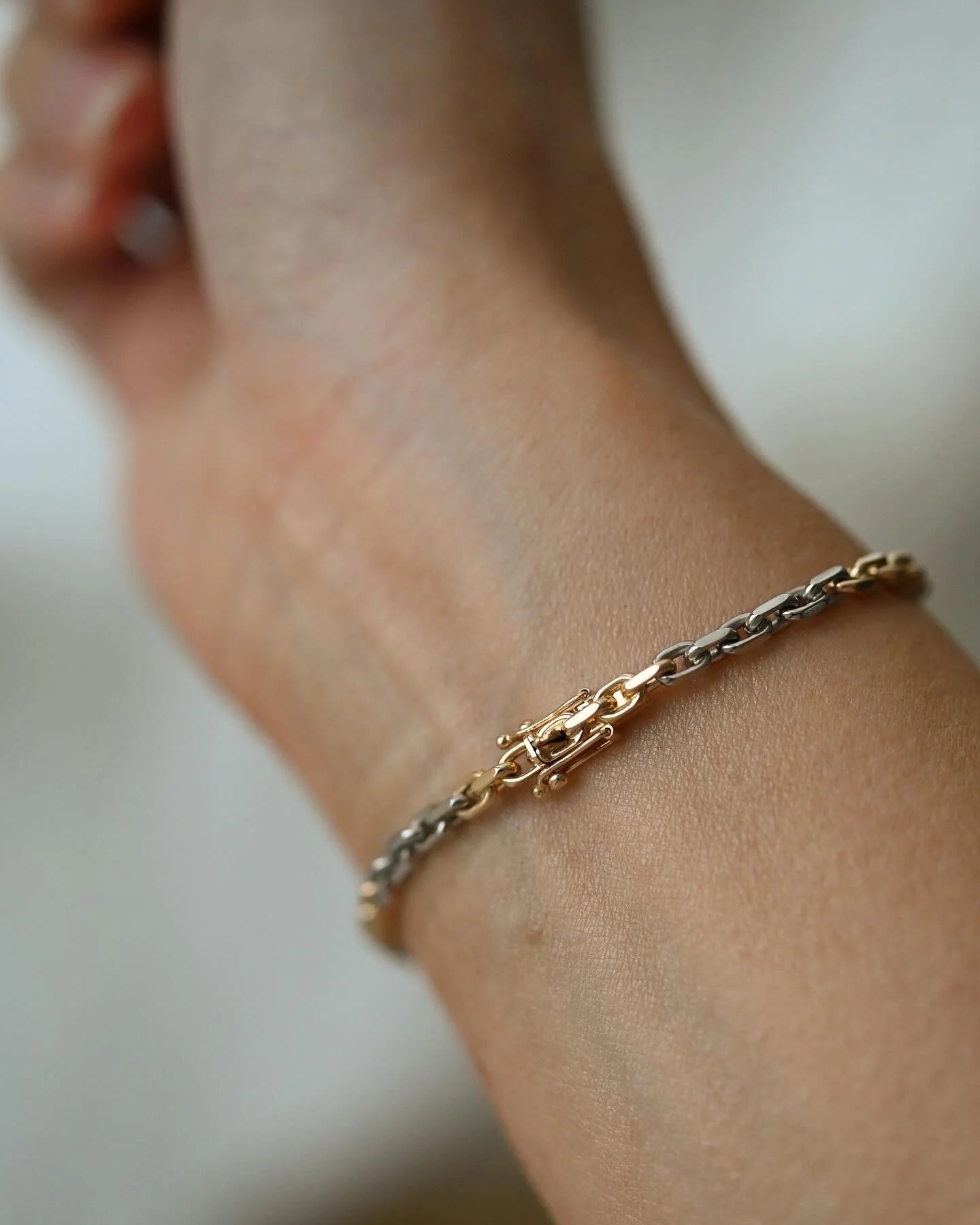 Perfect Two Tone 18K Gold Biker Link Bracelet Swedish Vintage