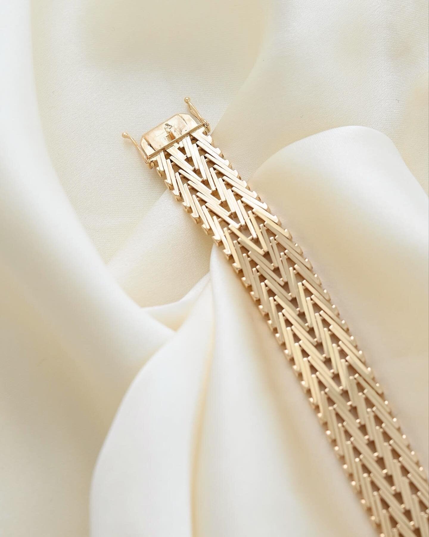 Rare Danish Vintage Double Row Geneva Bracelet 14K Gold 1960
