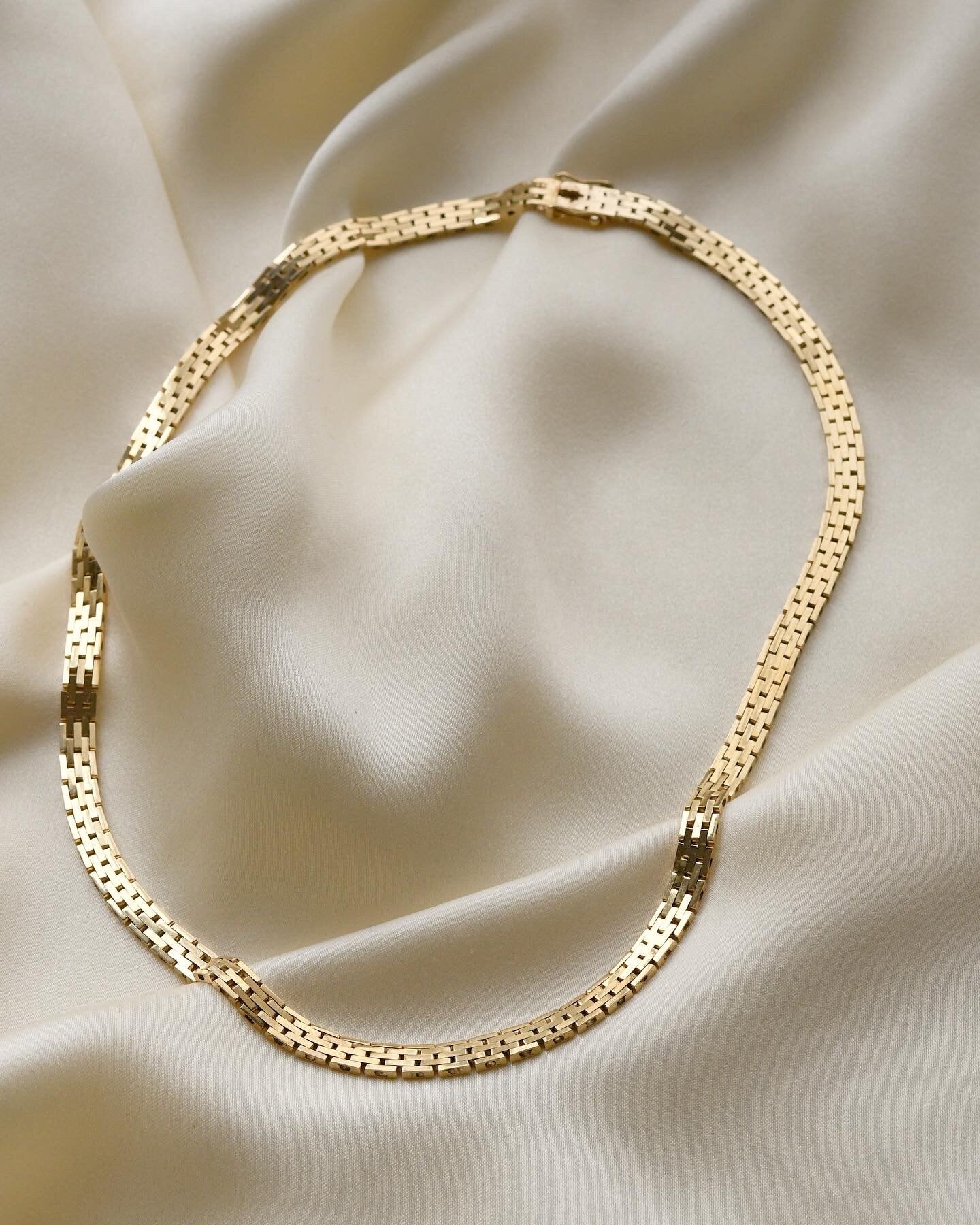 Gorgeous Danish Jens Tage Hansen Brick Link Necklace 14K Gold 1960s
