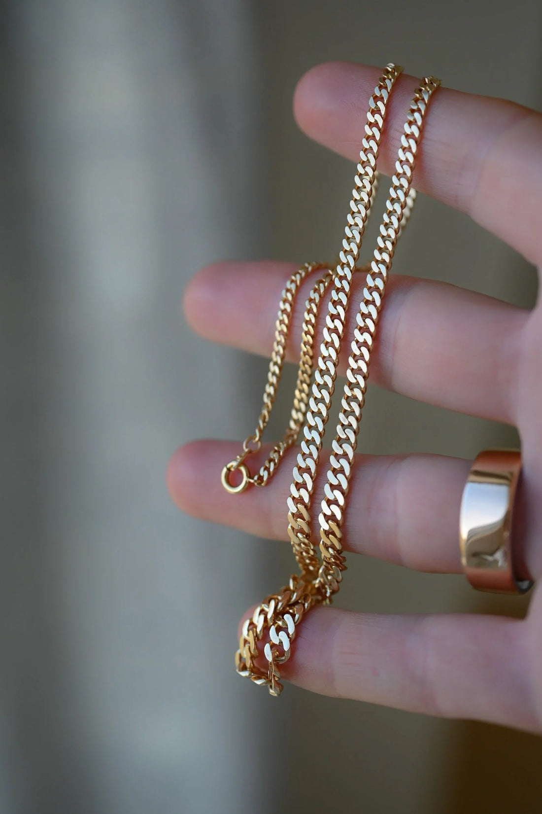 Amazing Rare Long Vintage Curb Link Necklace 18K Gold 1970s