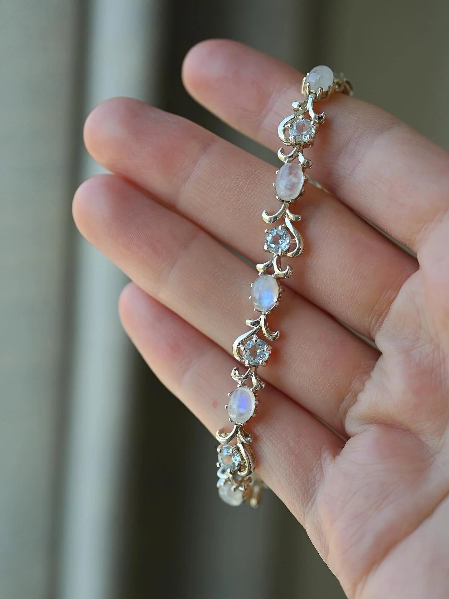 Dreamy Vintage Cabochon Moonstone and Topaz Bracelet Sterling Silver