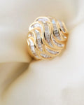 Big Bold Italian Diamond Bomb Ring Baguette Cut Diamonds 18K Gold 1980