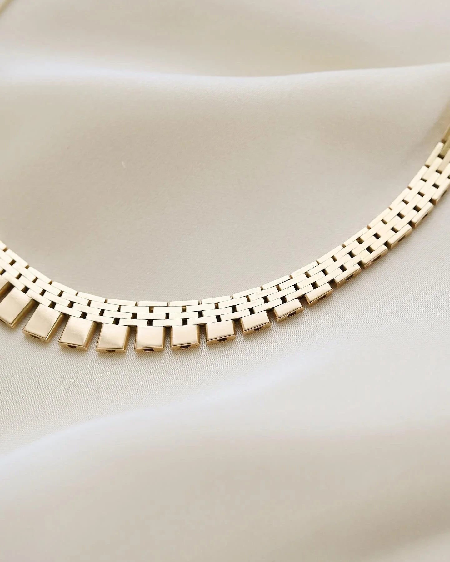 Dreamy Heavy Brick Link Vintage Necklace 14K Gold 1960